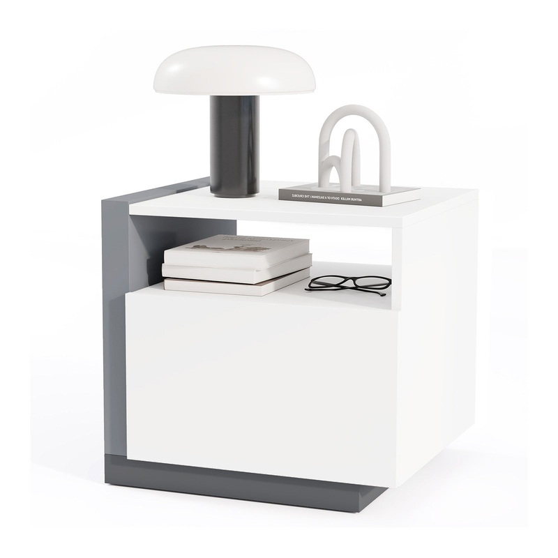Modern Minimalist Nightstand with Drawer for Bedroom, White