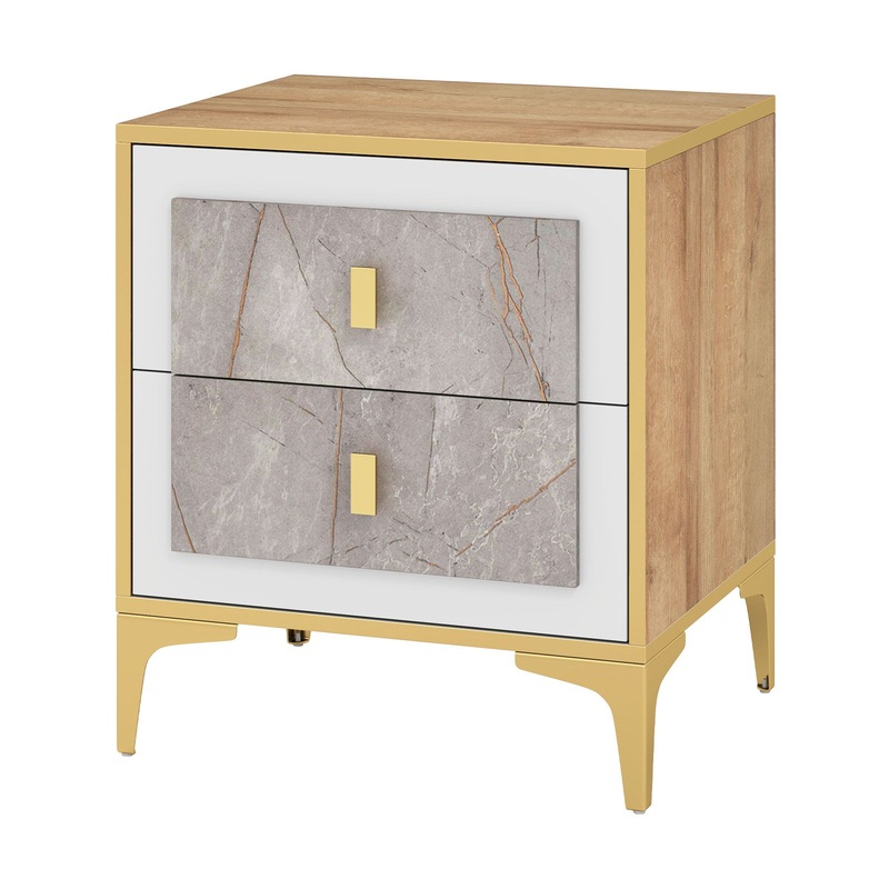 Nightstand with 2 Pull-out Drawers for Living Room Bedroom, Natural