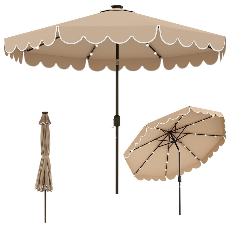 10 Feet Solar Patio Umbrella with 24 LED Lights, Coffee
