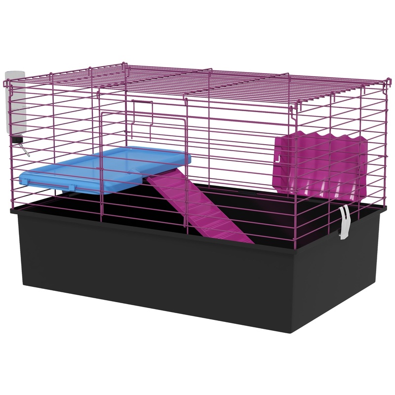18.5 Small Animal Cage with Water Bottle, Food Dish, Platform, Ramp, Black