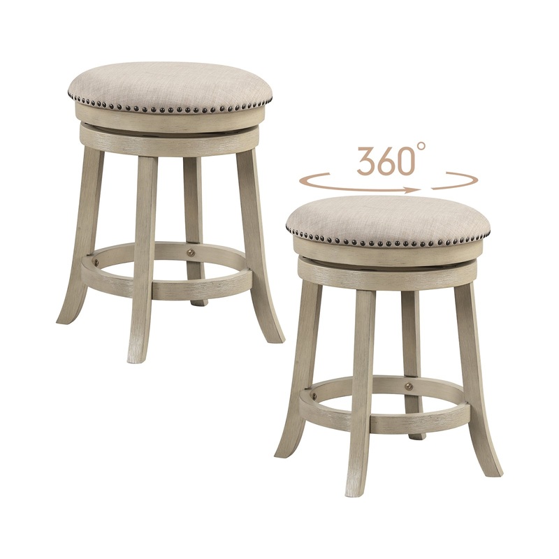 24/26 Inches Swivel Bar Stools Set of 2 wth Wooden Frame-24 inches, Beige