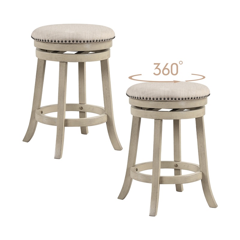 24/26 Inches Swivel Bar Stools Set of 2 wth Wooden Frame-26.5 inches, Beige