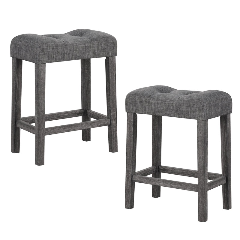 24 Inch Set of 2 Saddle Bar Stools with Padded Seat, Gray