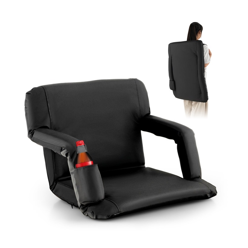 Foldable Bleacher Chair with 6 Reclining Positions and Padded Cushion, Black