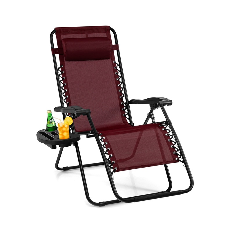 Outdoor Folding Zero Gravity Reclining Lounge Chair, Wine