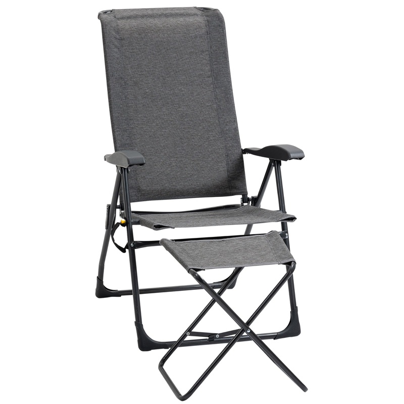 Outdoor Lounge Chair, Recliner with Footrest, Storage Pocket, Black Grey