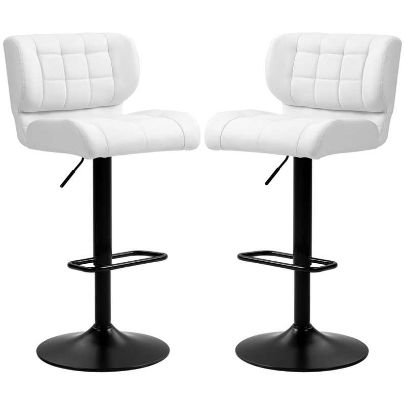 Swivel PU Leather Barstools, Set of 2, Adjustable with Footrest, White