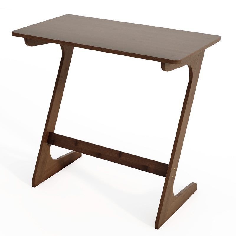 Bamboo Z-Shaped Spacious Sofa Side Table with Space-Saving Tabletop, Coffee