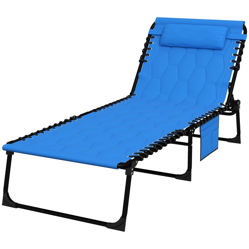 Folding Chaise Lounge, Reclining Back, 25.6 x 74 x 14.2, Blue