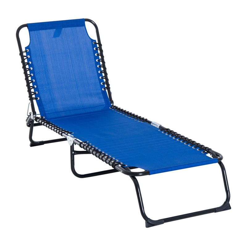 Outdoor Folding Lounge Chair, 4-Level Adjustable Chaise Lounge, Tanning Chair Beach Bed Reclining Lounger Cot for Camping, Hiking, Backyard, Navy Blue