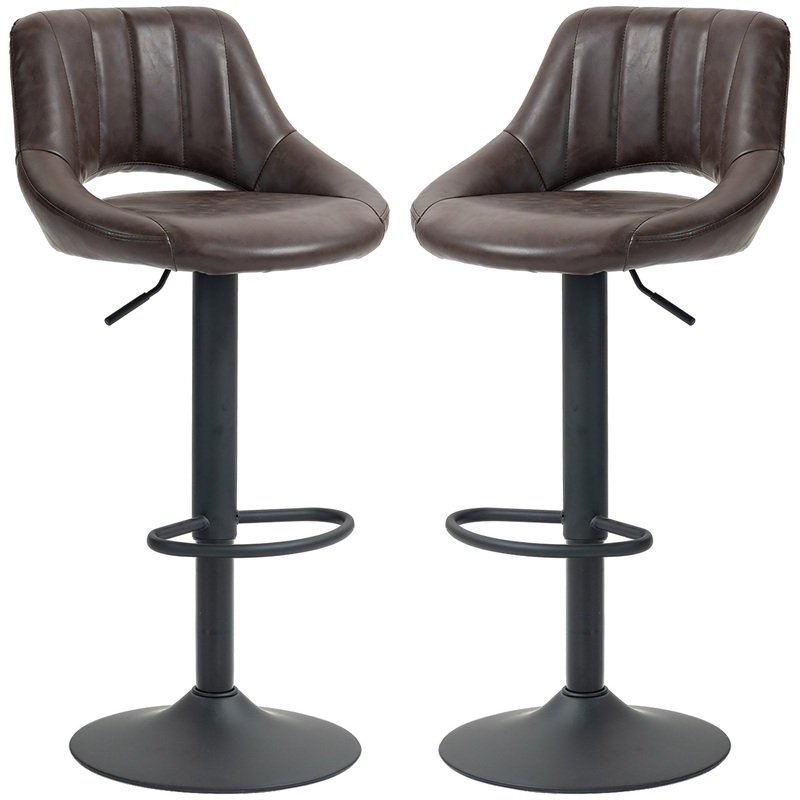 Swivel Bar Stools Set of 2, Faux Leather, Counter Height, Round Metal Base