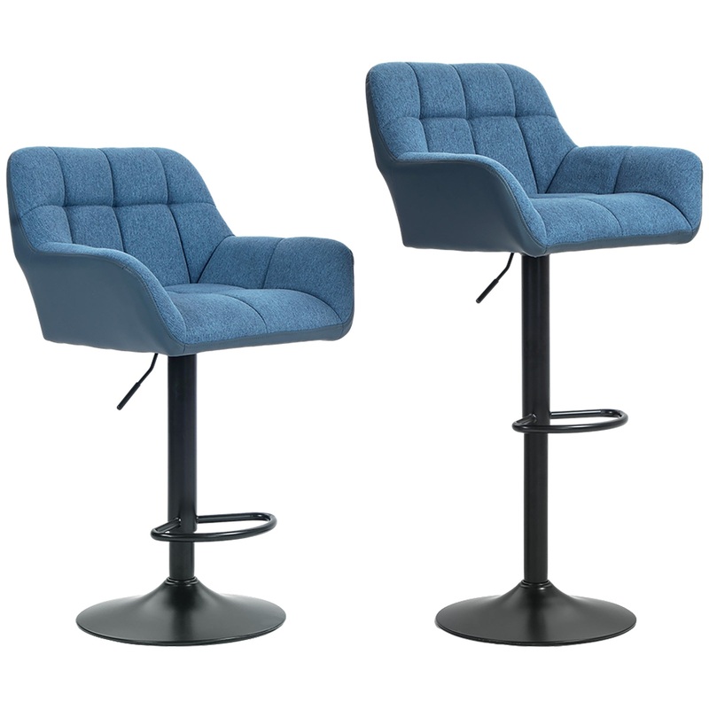 Swivel Barstools Set of 2, Adjustable with Footrest, Dark Blue