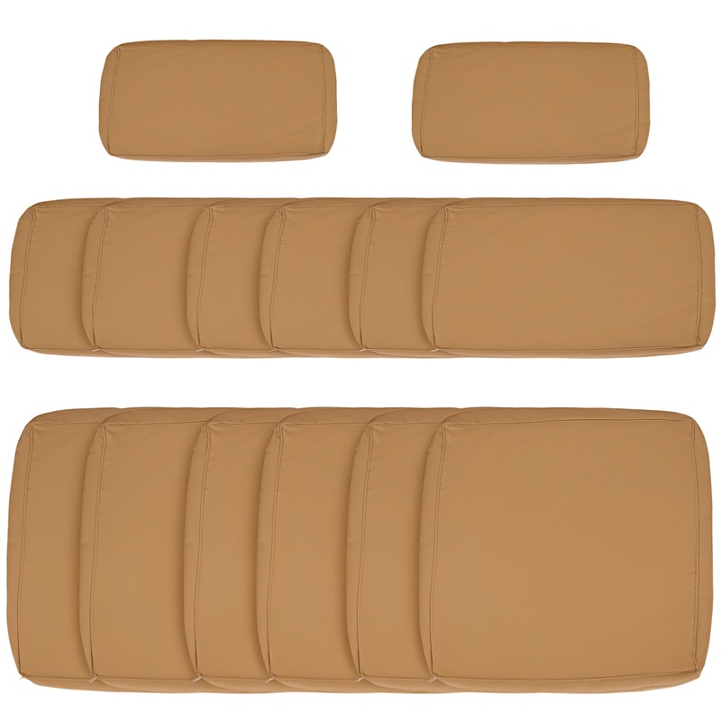 14pc Outdoor Rattan Sofa Set, Polyester Cover Replacement, Beige