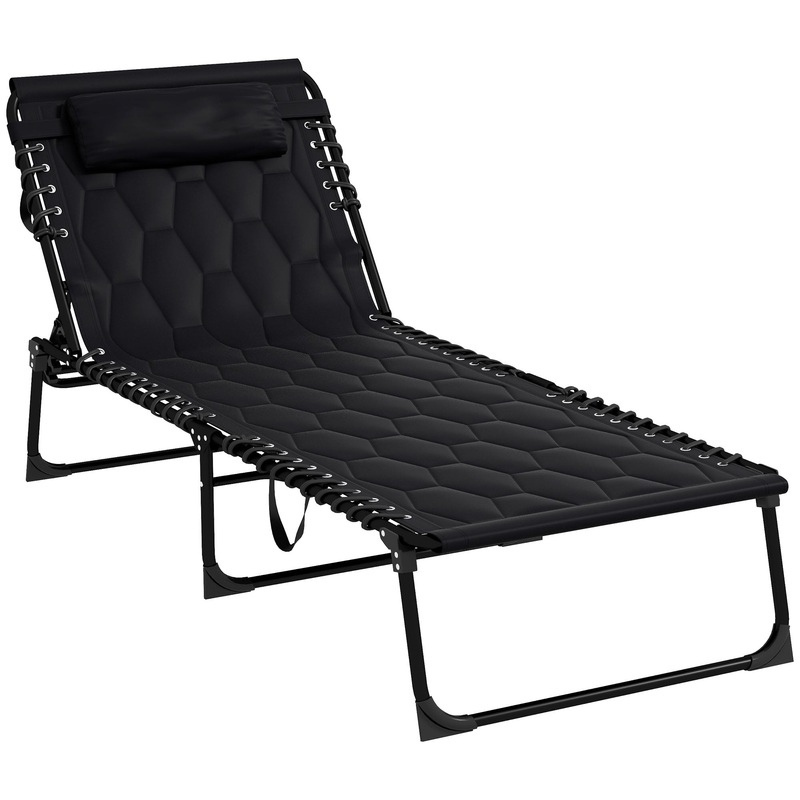 Folding Chaise Lounge, Reclining Back, 25.6 x 74 x 14.2, Black