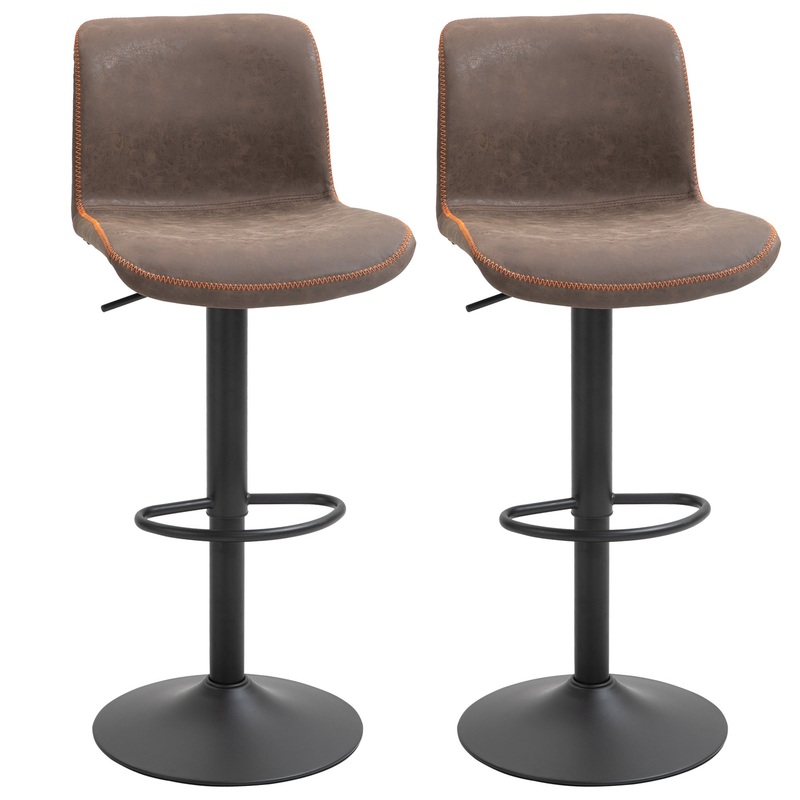 Swivel Bar Stools Set of 2, Adjustable Height, PU Leather, Brown