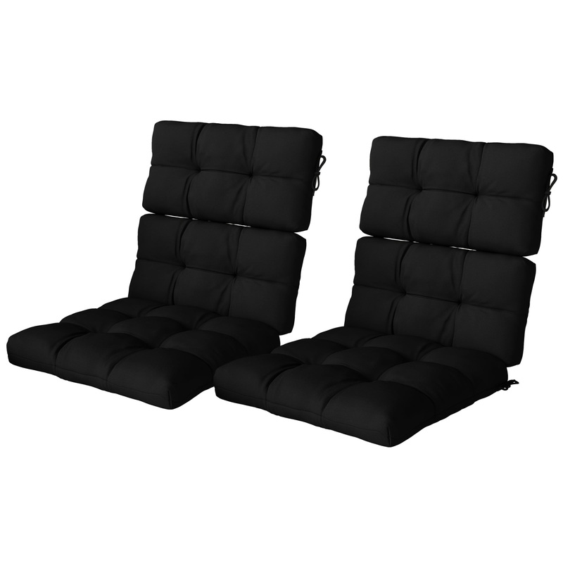 2-Piece Back Seat Cushion Set, Outdoor Patio Chair, Button Tufted, Black