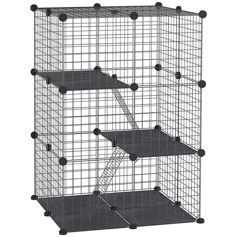 39 Pcs Small Animal Cage Bunny Hutch Portable Metal Wire with Ramps for Kitten Chinchilla, Black