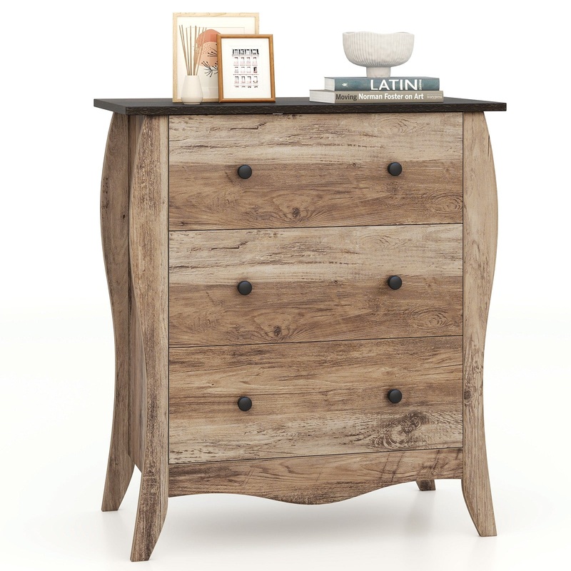 Dresser for Bedroom with 3 Folding Fabric Drawers and Anti-tipping Kit, Brown