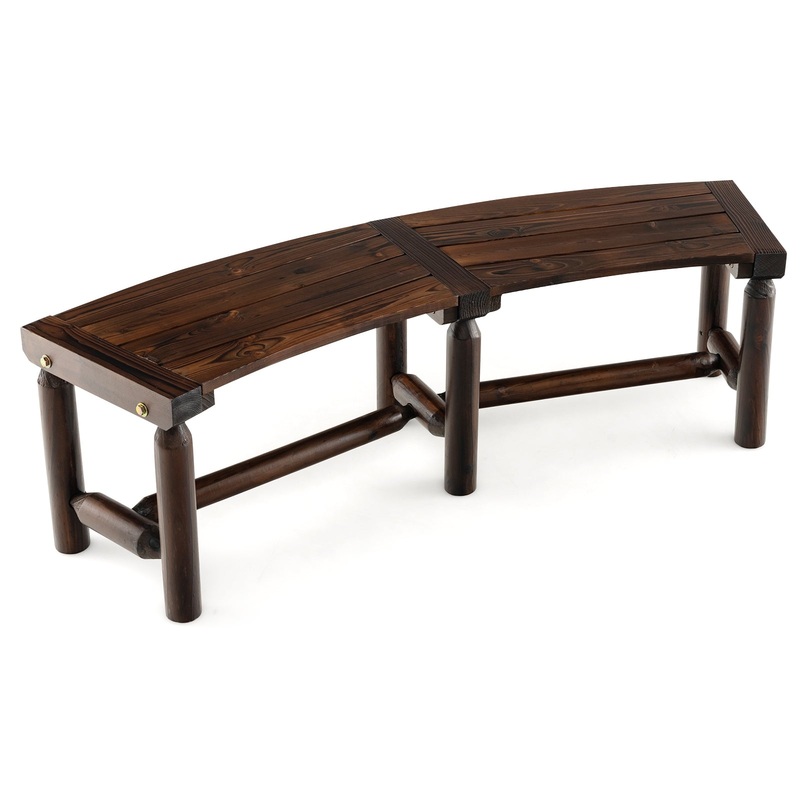 Patio Curved Bench for Round Table Spacious and Slatted Seat, Rustic Brown