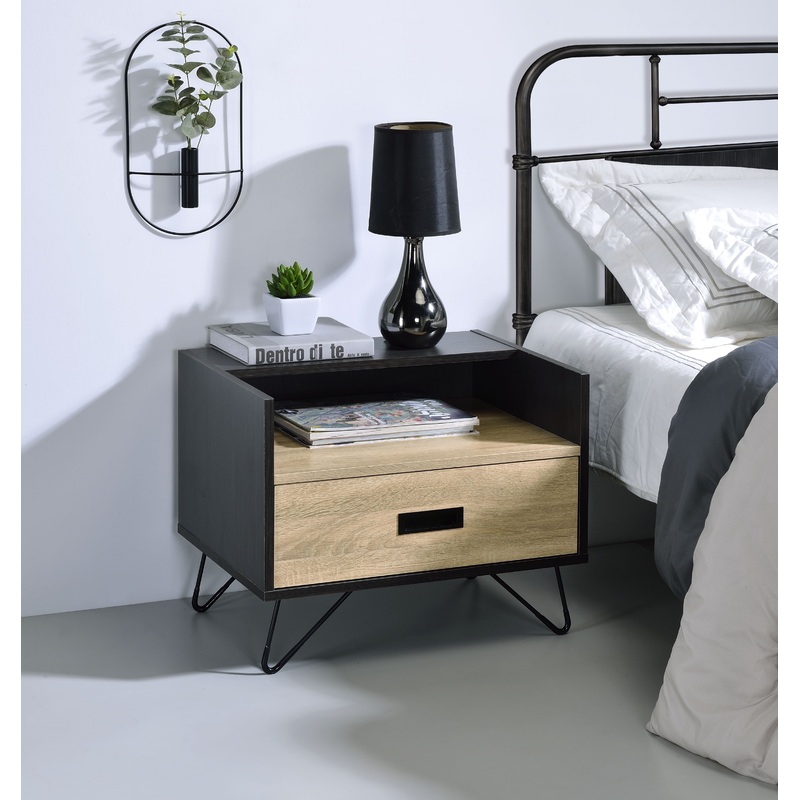 Melkree – Accent Table With Display & Utility Function – Oak / Black