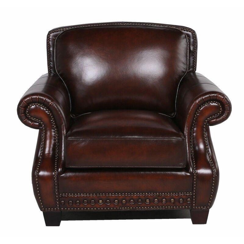 Traditional Roll Arm Nailhead Leather Chair – Brown