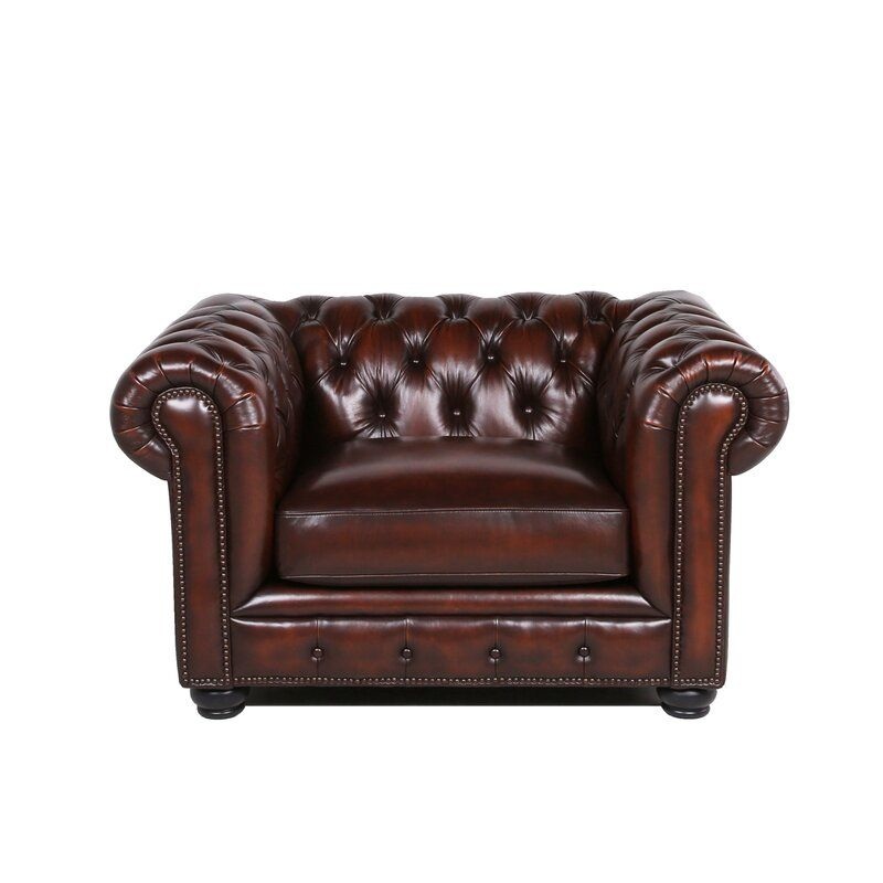 Traditional Tufted Leather Chesterfield Nailhead Chair – Brown