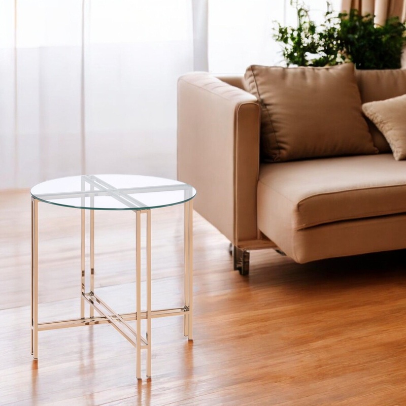 Veises – Clear Glass Top With End Table – Champagne