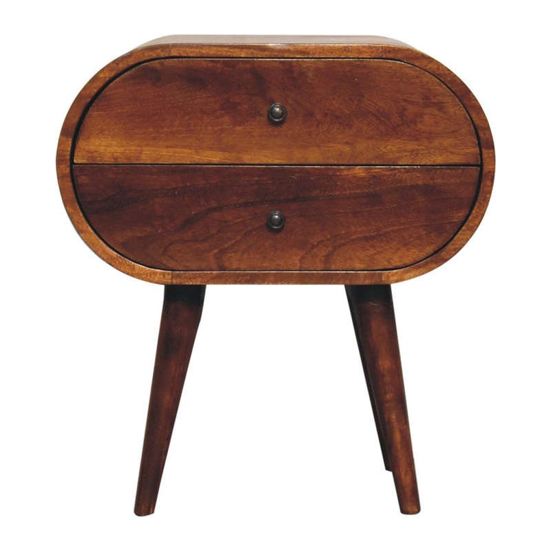 Large Circular Bedside Table – Brown
