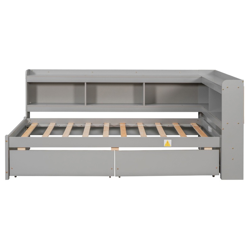Twin Bed With L-Shaped Bookcases, Drawers