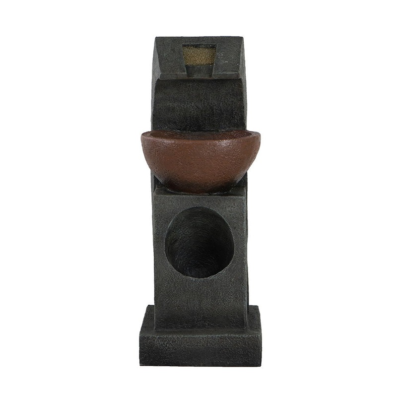 Sculptural Water Fountain With Bowl Basin, With Light And Pump, For Indoor And Outdoor – Brown / Black