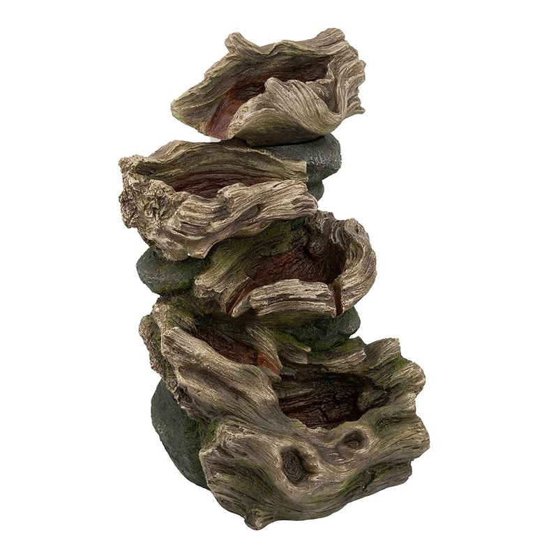 Decorative 5 Tier Wood Rock Inspired Water Fountain With Lights And Pump – Brown