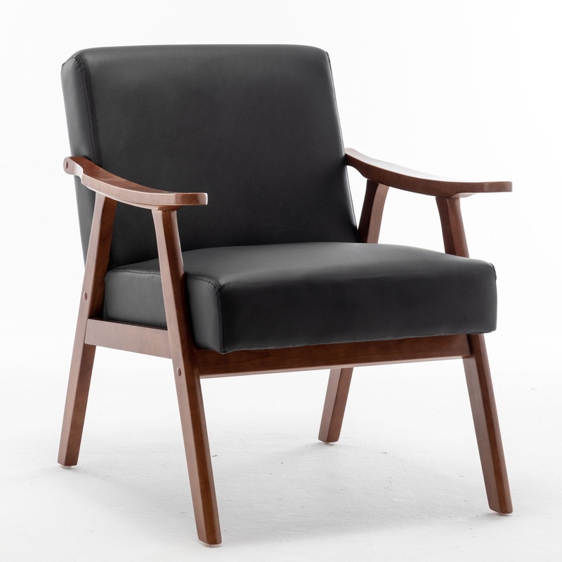 Accent Chair, Classic Mid Century Modern For Extra Seating – Black