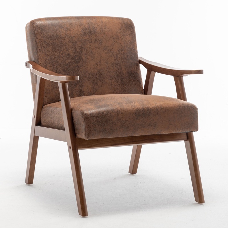 Accent Chair, Classic Mid Century Modern For Extra Seating – Brown