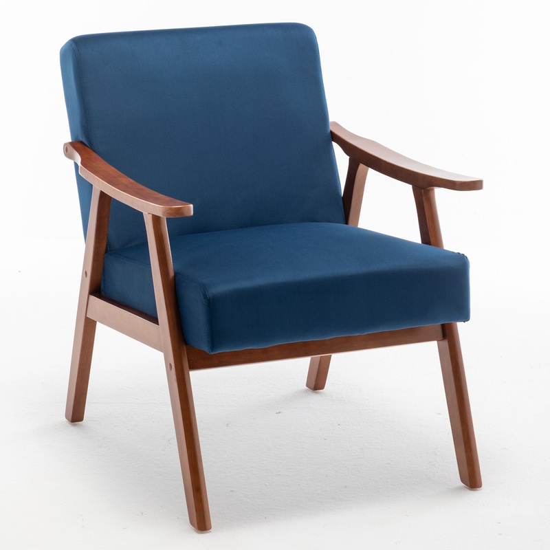 Accent Chair, Classic Mid Century Modern For Extra Seating – Dark Blue