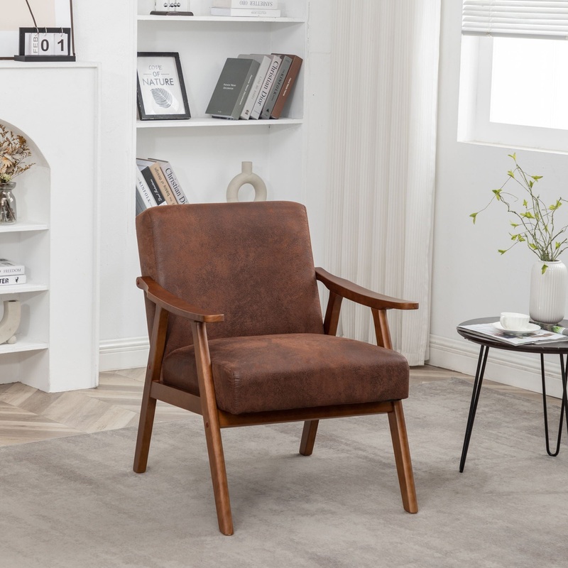 Accent Chair, Classic Mid Century Modern For Extra Seating – Light Brown