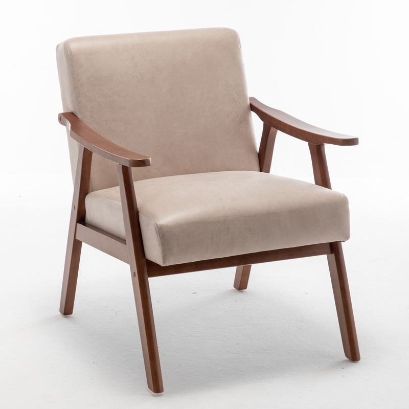 Accent Chair, Classic Mid Century Modern For Extra Seating – Light Camel