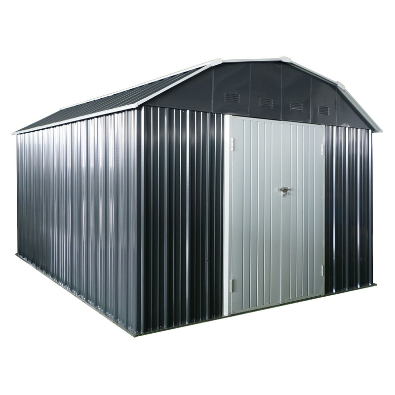 10 Ft X 12 Ft Outdoor Metal Storage Shed With Arch Roof With Lockable Doors For Backyard Garden Patio Lawn – Black