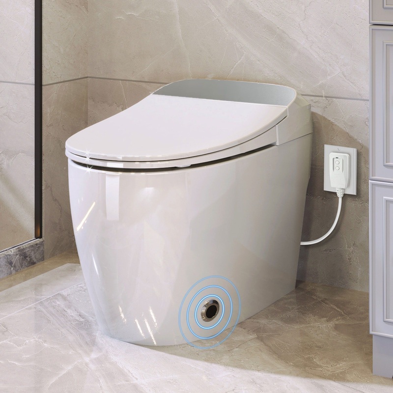 Heated Seat Smart Toilet, One Piece Toilet, Automatic Flush Tank Less Toilet Without Bidet, With Foot Sensor Flush – White Night Light, Knob Control, Power Outage Flushing, Soft Close Cover – White