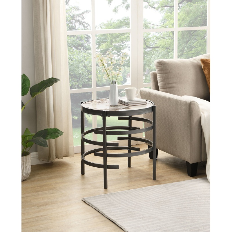 Round Table With Sintered Stone Top And Sturdy Metal Frame