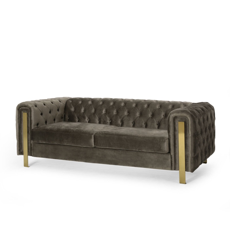 Comfy 3 Sofa With Tufted Back And Arm, Modern For Living Room – Gray