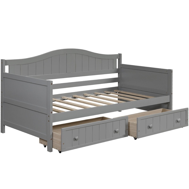 Twin Daybed With 2 Drawers, Sofa Bed For Bedroom Living Room, No Box Spring Needed – Gray