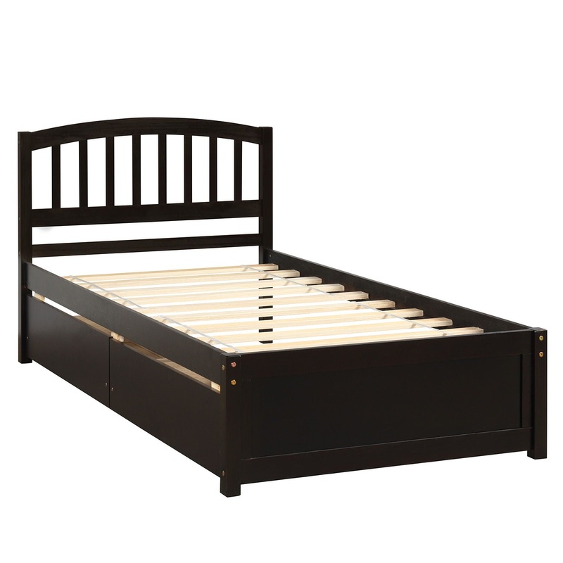 Twin Platform Storage Bed Frame With Two Drawers And Headboard – Espresso