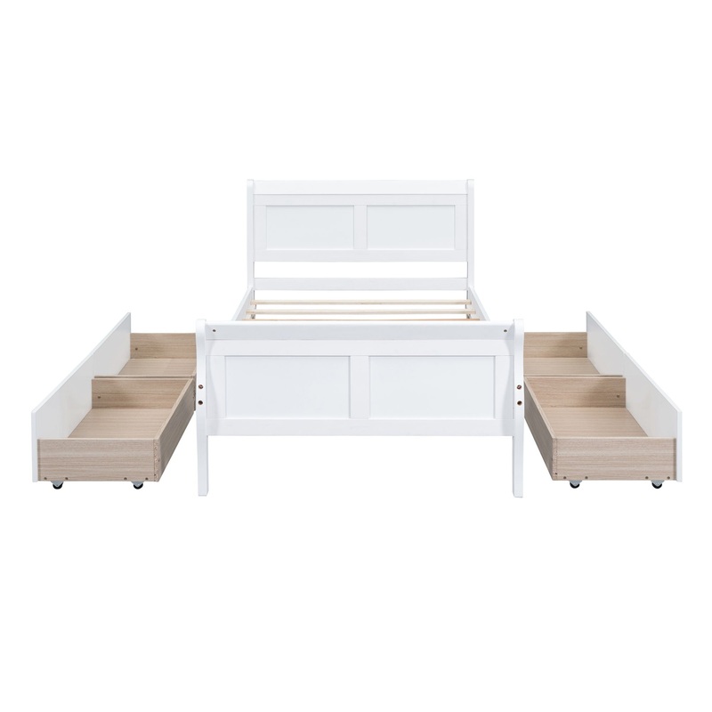 Twin Size Platform Bed With 4 Drawers And Streamlined Headboard & Footboard – White