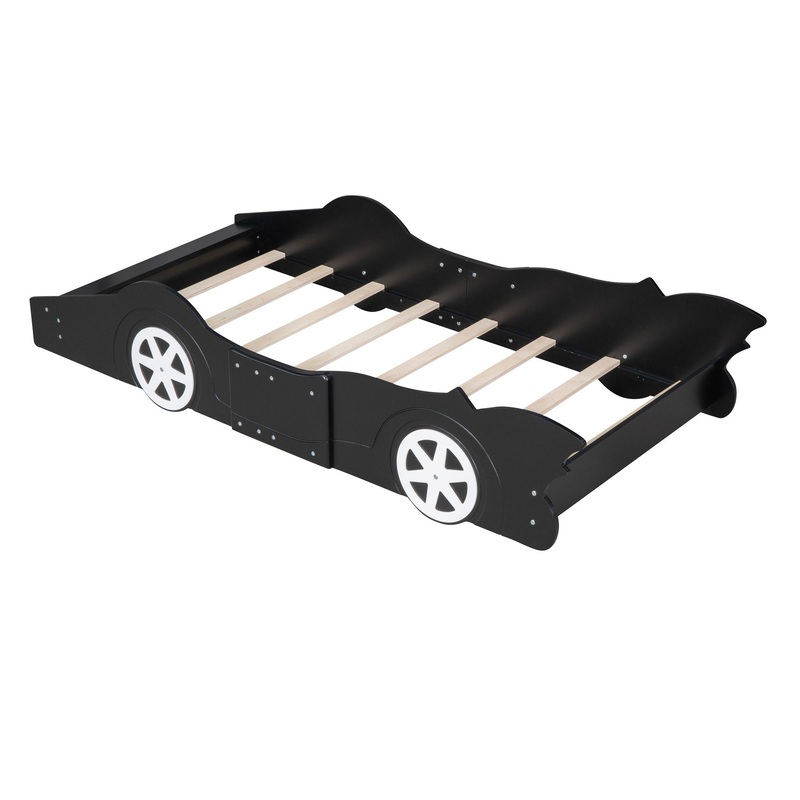 Twin Size Race Car-Shaped Platform Bed With Wheels – Black