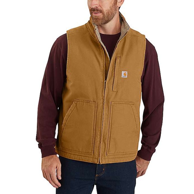 Carhartt Loose Fit Washed Duck Sherpa Lined Mock Neck Vest Brown